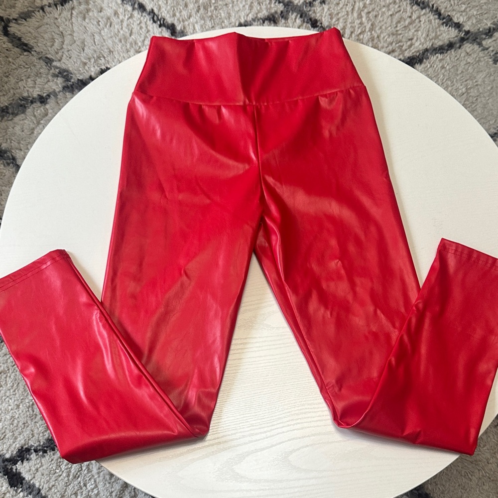 Red Faux Leather Leggings - Picture 3 of 4
